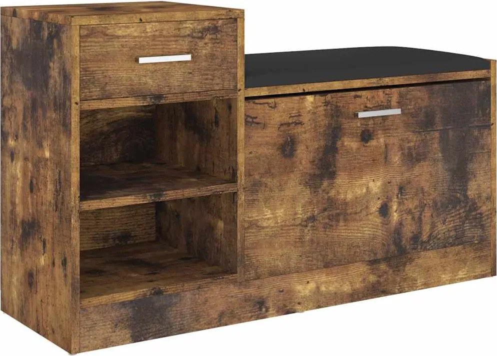 vidaXL Banchetă pantofar, stejar afumat, 94,5x31x57 cm, lemn prelucrat