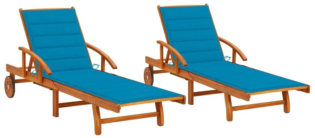 vidaXL Șezlonguri cu perne, 2 buc., lemn masiv de acacia