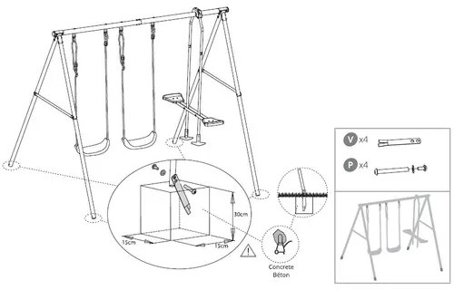Plum Set de trei leagăne cu construcție metalică ,268 x 178 x 183 cm