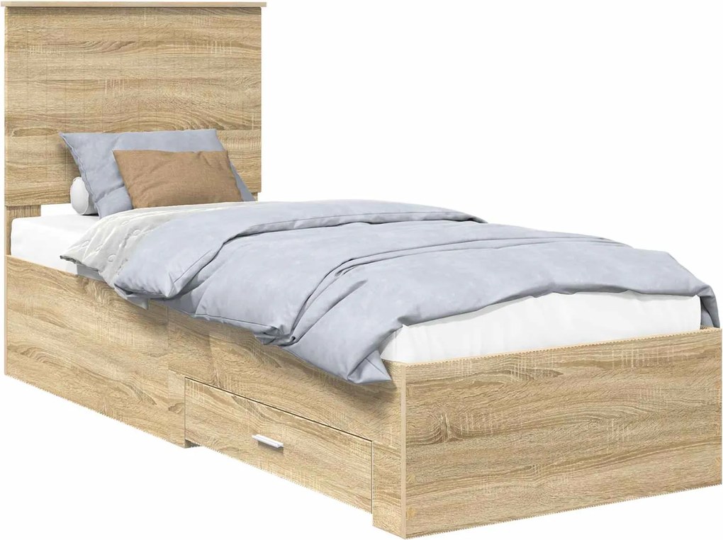 vidaXL Cadru de pat Sonoma și argintiu 70 x 190 cm Lemn compozit