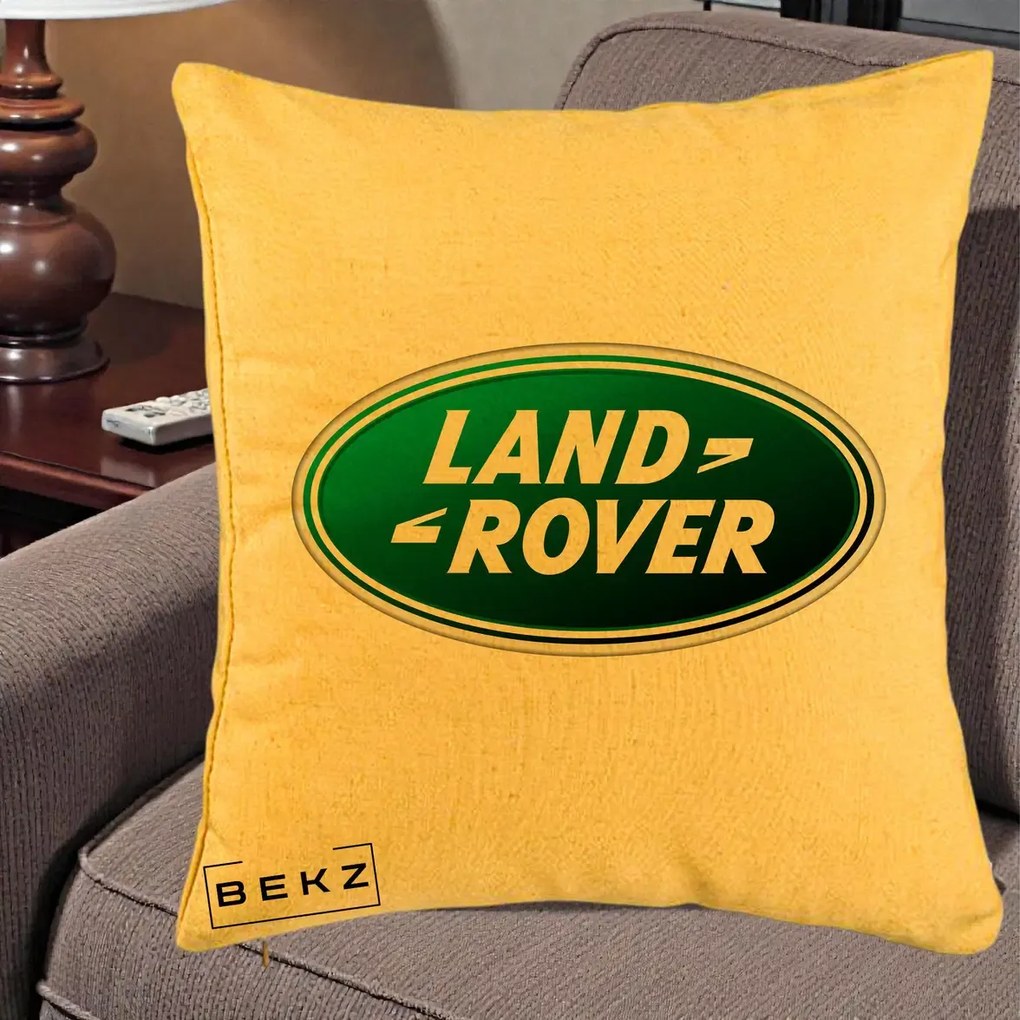 Perna Personalizata cu emblema Land Rover, 40x40 cm, Galben, Husa Detasabila, Perna Inclusa, BEKZ®