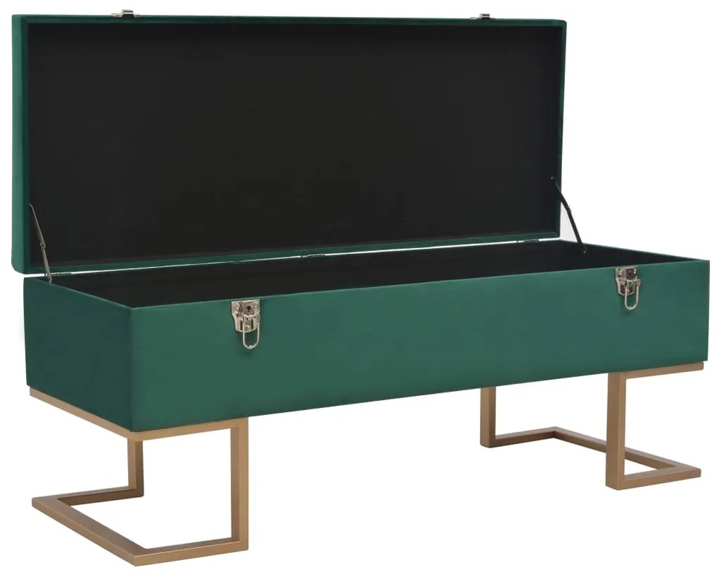 247570 vidaXL Banchetă cu un compartiment de depozitare verde 105 cm catifea
