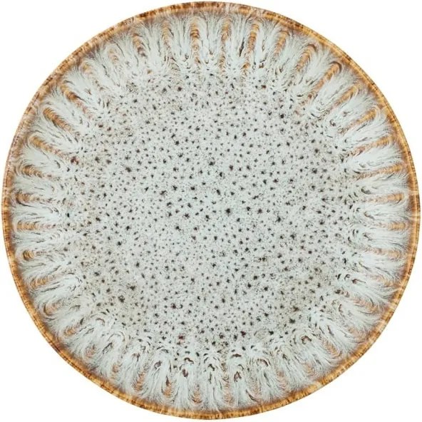 Farfurie din ceramică artizanală verde perlat cu striații fine și accente rustice, 21×2,5 cm, „Fleur"