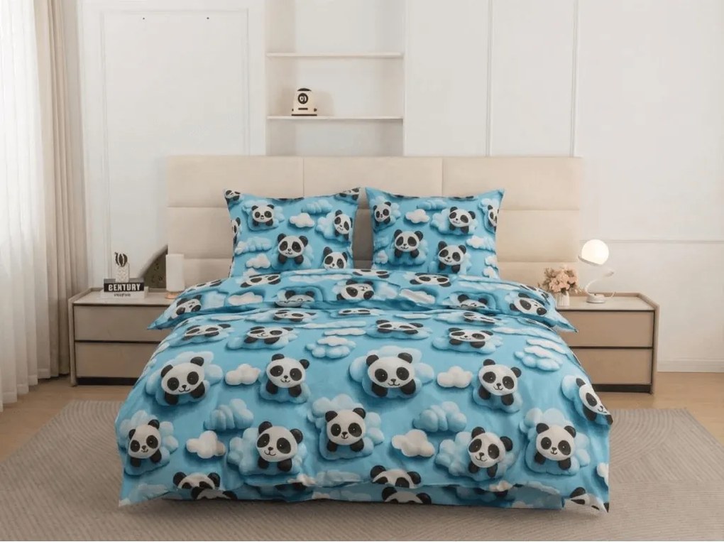 Lenjerie de pat din microfibra SKY PANDA albastru Dimensiune lenjerie de pat: 70 x 80 cm | 140 x 200 cm