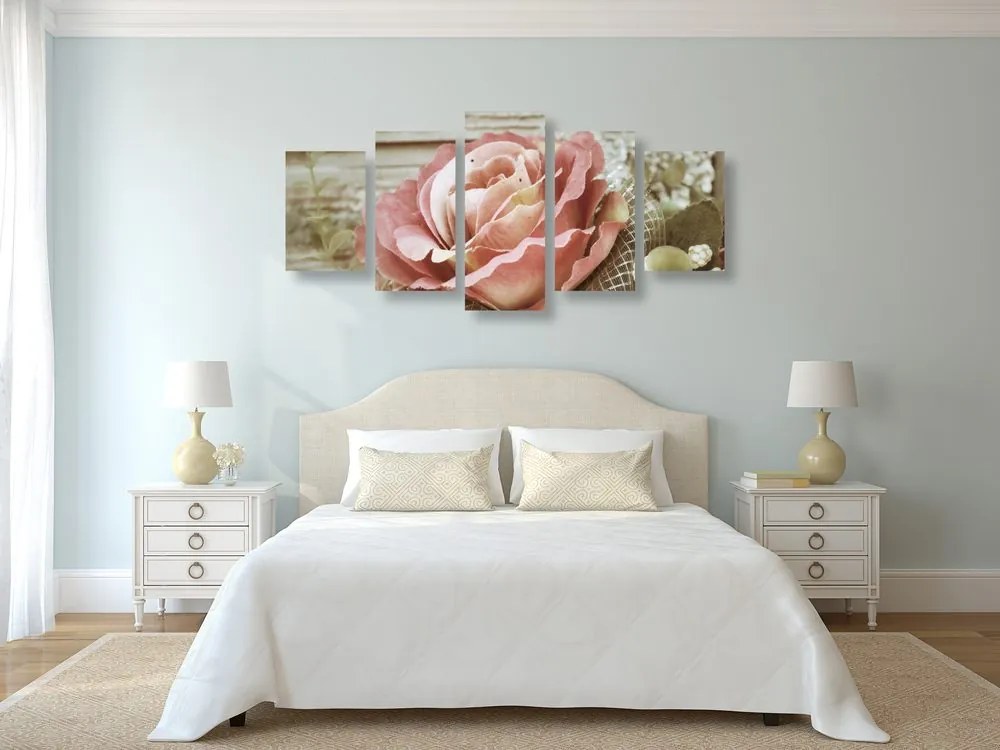 Tablou 5-piese trandafir vintage elegant