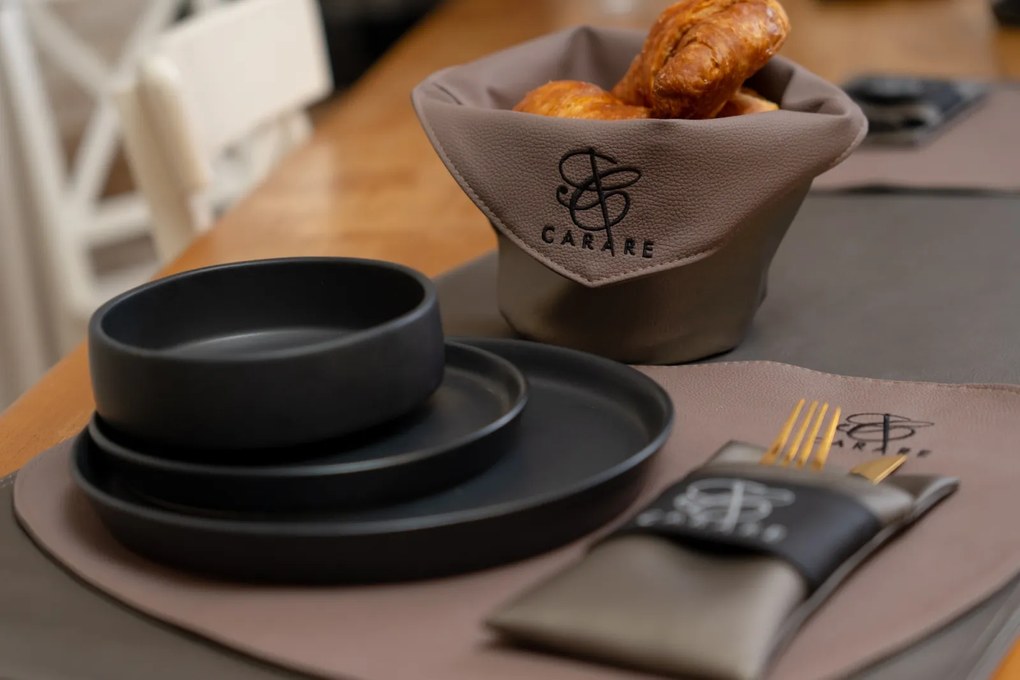 Set 3 Piese Ceramica Vulcano Negru Mat Carbon ( Farfurie Mare 25cm, Farfurie Mica 20 cm  Bol 15 cm diametru, 5cm inaltime,  400ml)