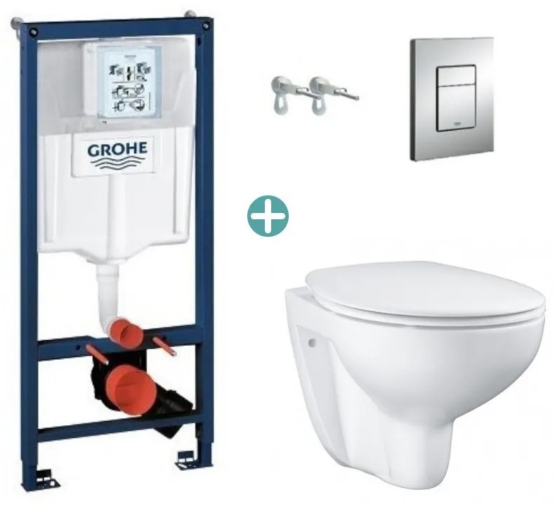 Set rezervor Grohe Rapid SL cu clapeta Skate Cosmopolitan si vas wc Grohe Bau Ceramic Rimless capac soft close