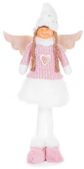 Decoratiune iarna, inger cu codite si aripi, alb si roz, 29x13x59 cm