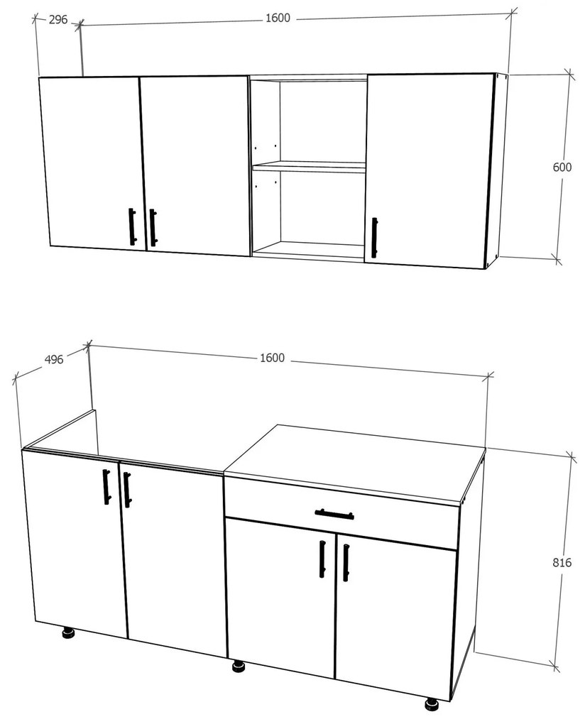 Bucatarie Roma, Lemn Natural/Alb, L 160 cm