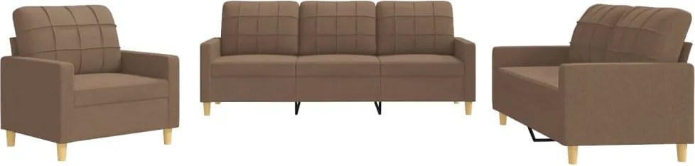 vidaXL Set de canapele cu perne, 3 piese, maro, textil