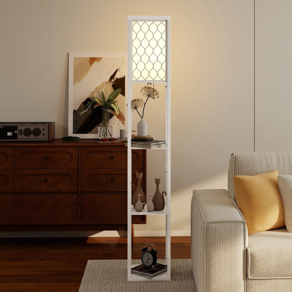 Homcom Lampa Pom 160 cm – Negru cu Rafturi pe 3 Niveluri | Aosom Romania