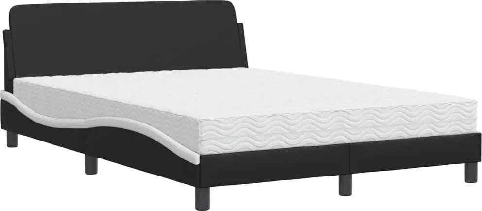 vidaXL Pat cu saltea, Dover, negru și alb, 140x200 cm, piele ecologică