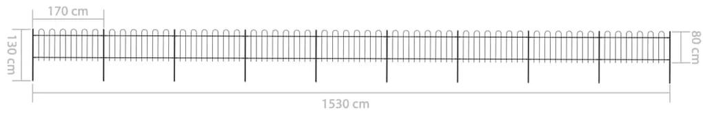 Gard de gradina cu varf curbat, negru, 15,3 x 0,8 m, otel 1, 0.8 m, 15.3 m