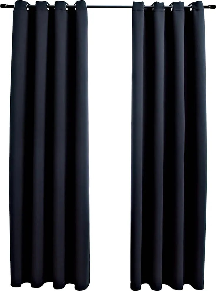 vidaXL Draperii opace cu inele metalice, 2 buc., negru, 140 x 225 cm