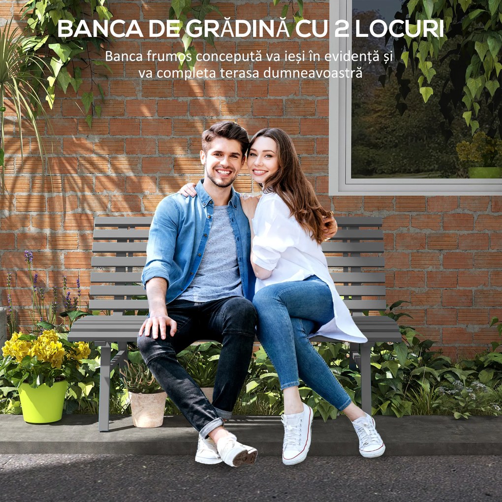 Outsunny Bancă pentru Grădină, Banca de Exterior pentru Terasă cu Șezut și Spătar cu Lamele, 123x67x79 cm, Verde | Aosom Romania