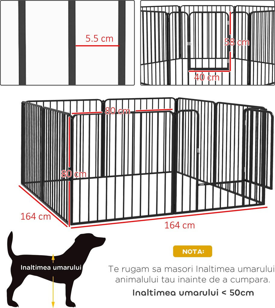 Pawhut tarc Joaca Caini – 6 Panouri Metalice, Rezistent Interior/Exterior | Aosom Romania