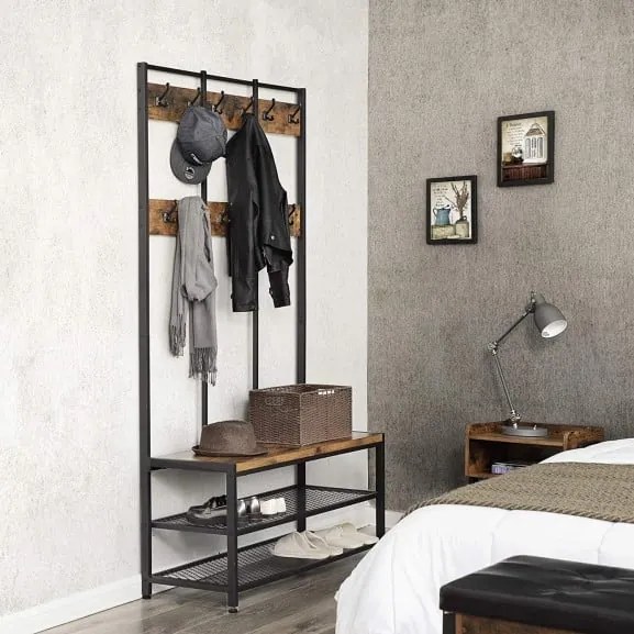 Cuier Haine Vintage Negru Lemn Rustic, 100 Cm