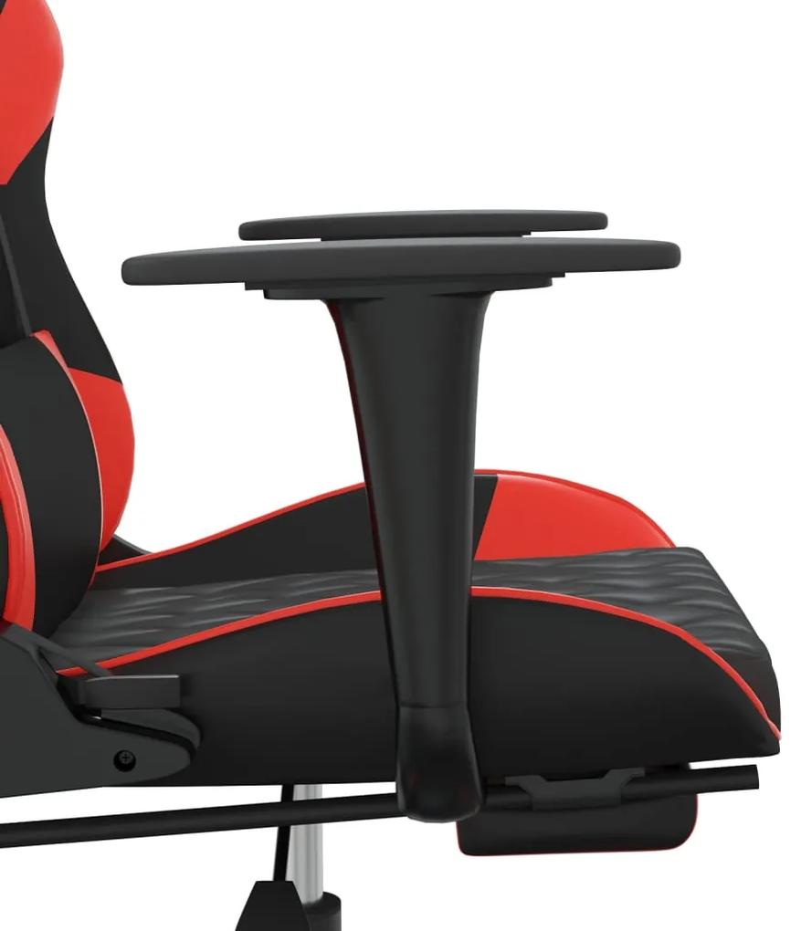 Scaun de gaming cu masaj suport picioare, negru rosu, piele eco