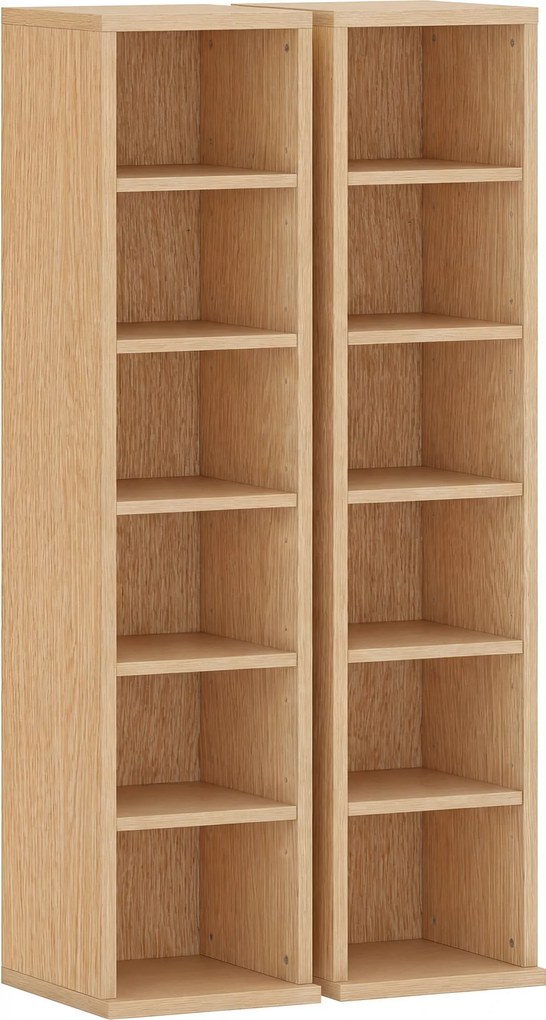 HOMCOM Set de 2 Mobili Suport CD cu Polițe Reglabile, Raft pentru 204 CD-uri Compact, Mobilier cu 12 Compartimente, pentru Living, Dormitor, Birou, 21x22,5x88,5cm, Culoare Lemn | Aosom Romania