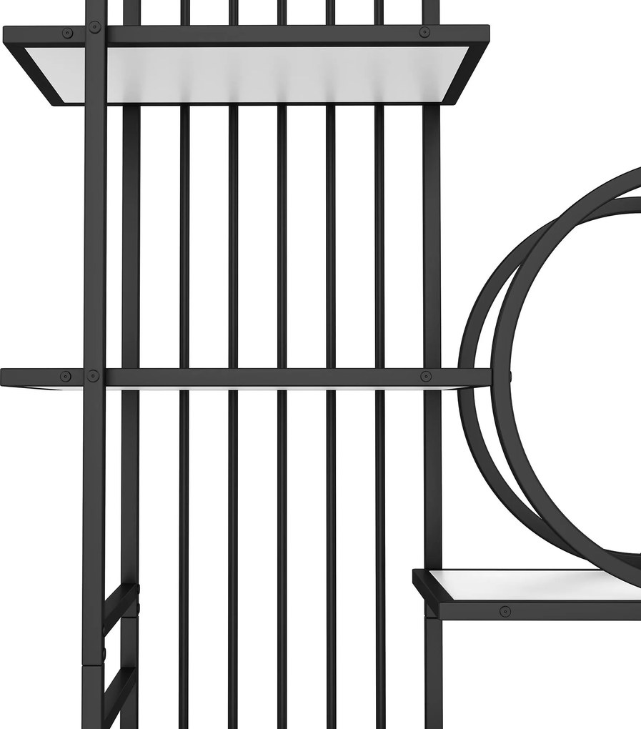 Raft metalic în stil modern, design pe mai multe niveluri cu șase rafturi, 100x30x180 cm, Alb + Negru