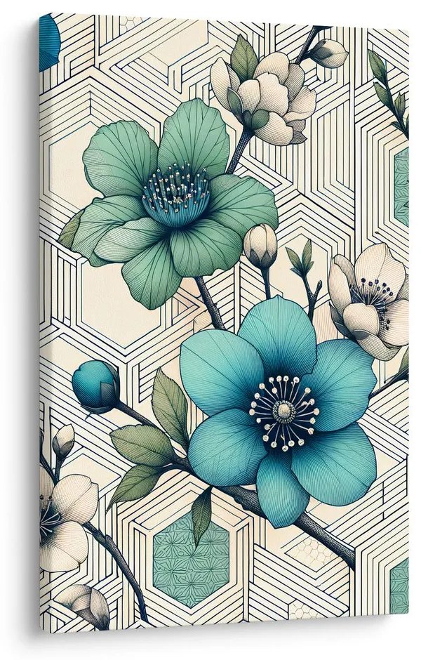Tablou mozaic floral în tonuri de turcoaz