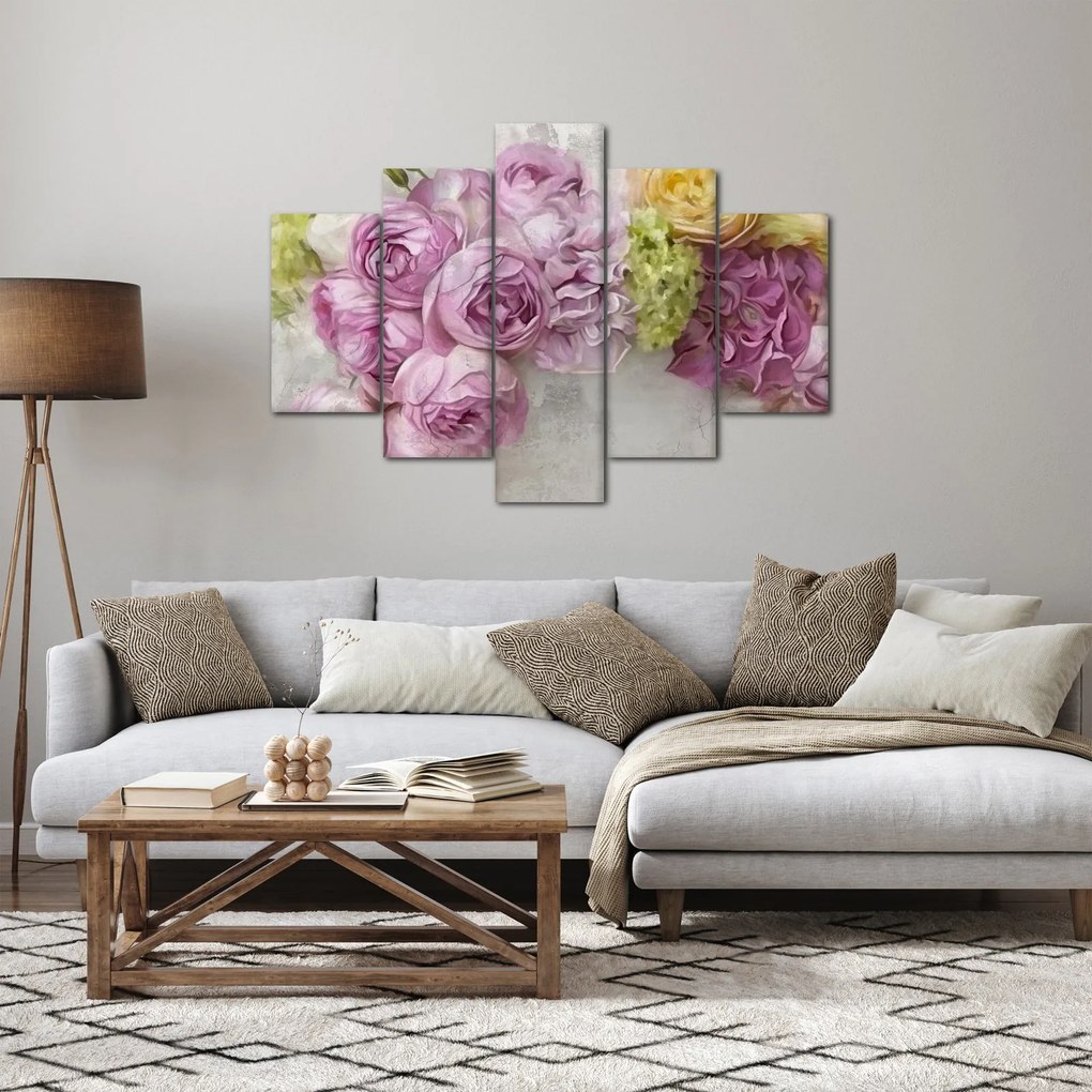 Tablou - Flori pe perete culorile pastel (150x105 cm)