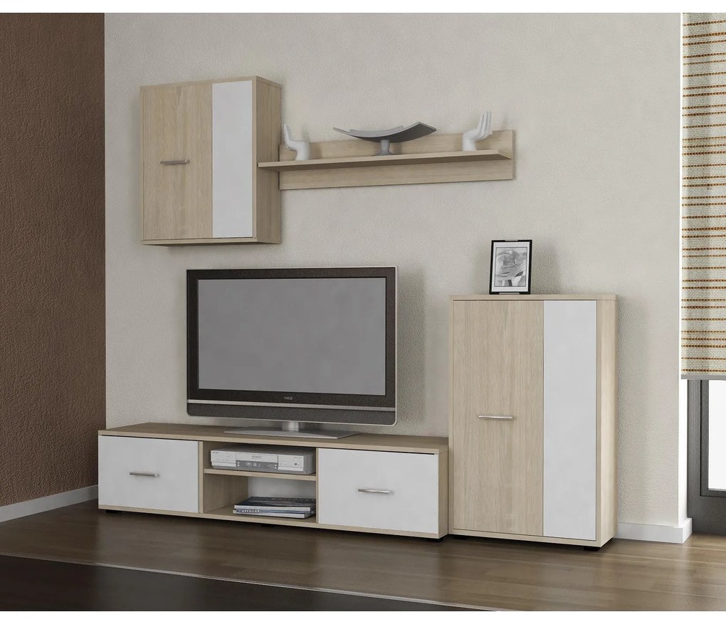 Mobilier pentru living Oslo 220 cm stejar sonoma si alb