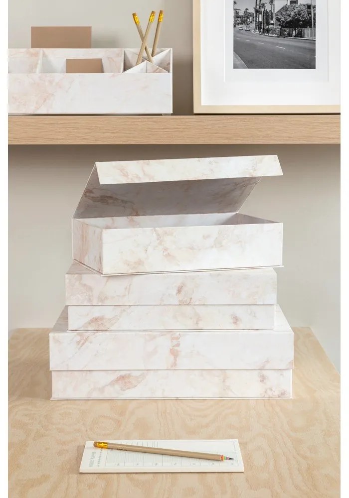 Cutii de depozitare bej 3 buc. din carton cu capac 42,5x29,5x13 cm Kian Paper Laminate – Bigso