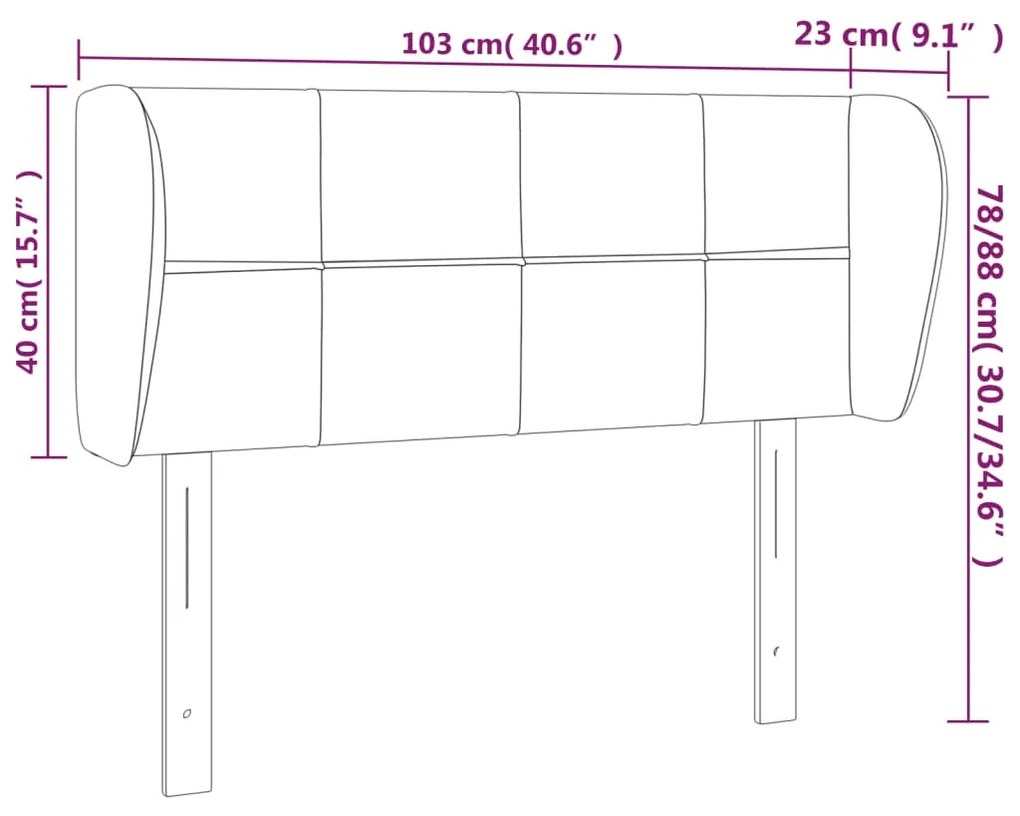 Tablie de pat cu aripioare gri inchis 103x23x78 88 cm catifea 1, Morke gra, 103 x 23 x 78 88 cm