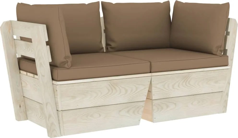 vidaXL Canapea grădină 2 locuri din paleți, cu perne, lemn molid