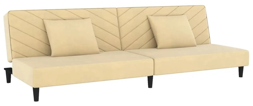 337626 vidaXL Canapea extensibilă cu 2 locuri, 2 perne, crem, catifea