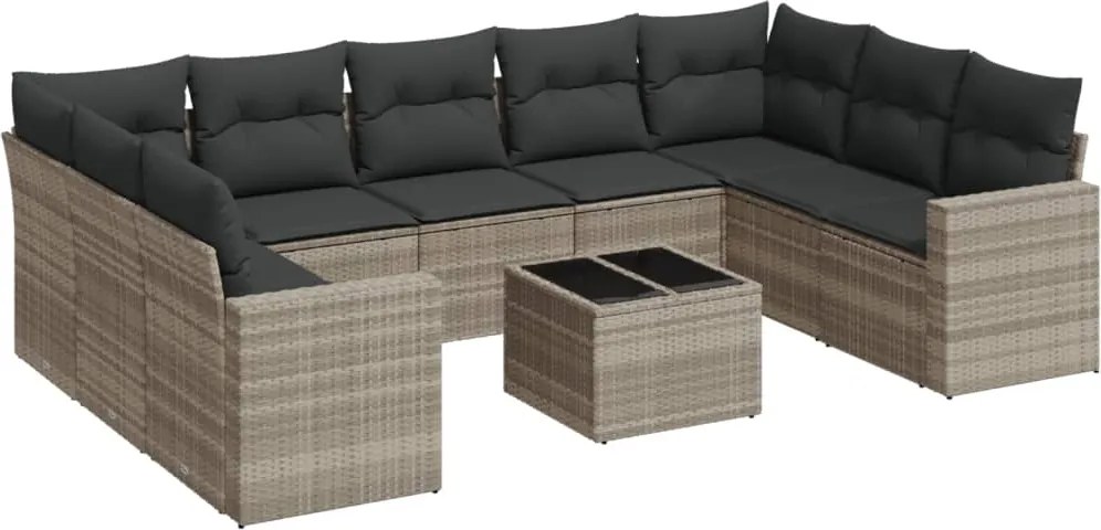 vidaXL Set canapele de grădină cu perne 10 piese gri deschis poliratan