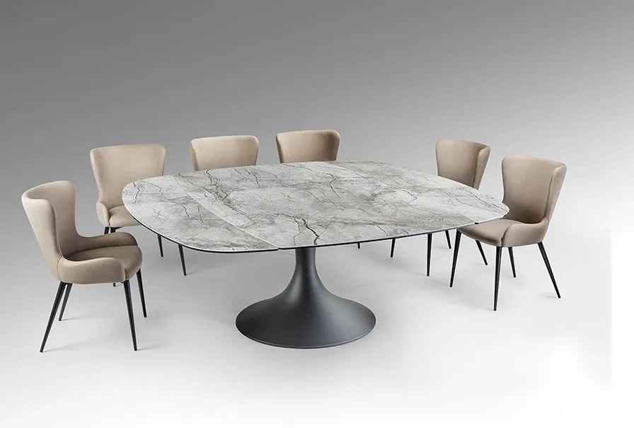 Masa extensibila metal negru/ portelan cu efect de marmura Alina 116-190x190cm