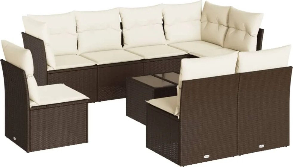 vidaXL Set canapele de grădină cu perne, 9 piese, maro, poliratan