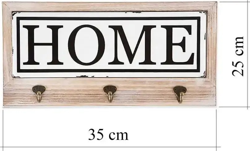 Cuier hol cu 3 agatatori din lemn Home Homs, 35 x 25 cm, maro rustik