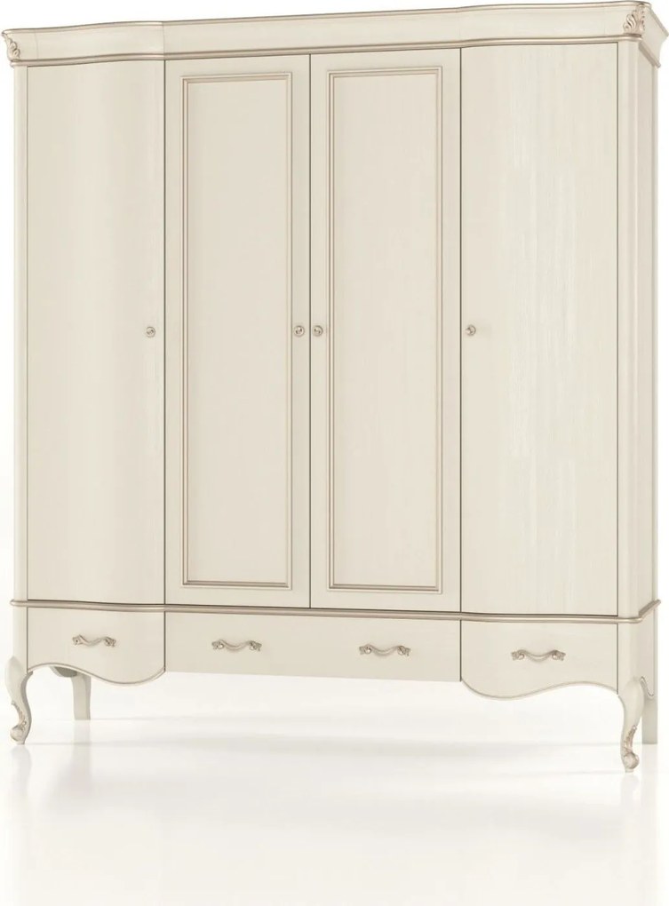 Dulap lemn masiv Celisea 4 Uși 4 Sertare, 200 × 63 × 220 cm - Ivoire