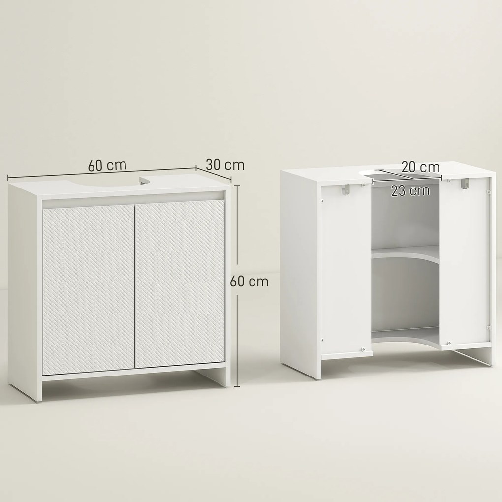 HOMCOM Mobilier Sub Chiuvetă pentru Baie cu 2 Uși, Dulap de Baie cu Decupaj în U pentru Țevi, 60x30x60 cm, Alb | Aosom Romania