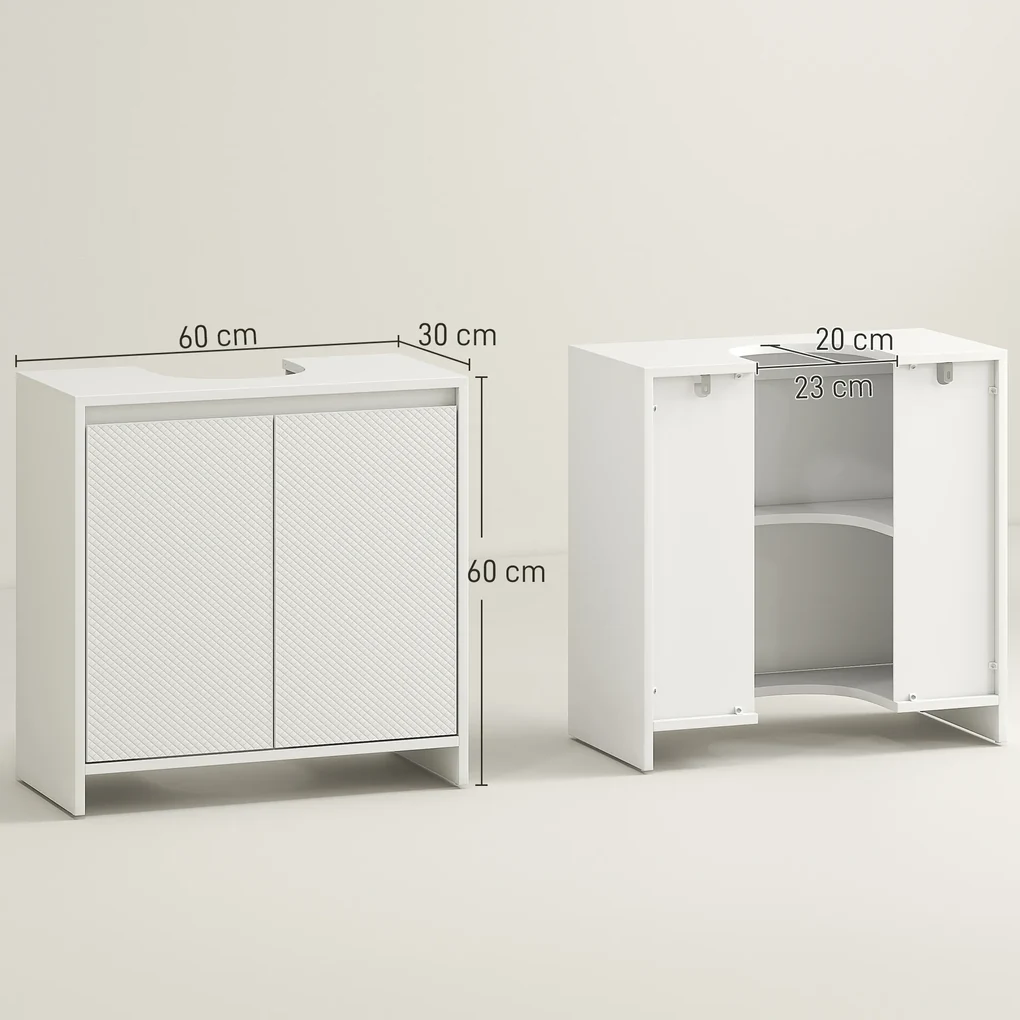 HOMCOM Mobilier Sub Chiuvetă pentru Baie cu 2 Uși, Dulap de Baie cu Decupaj în U pentru Țevi, 60x30x60 cm, Alb | Aosom Romania