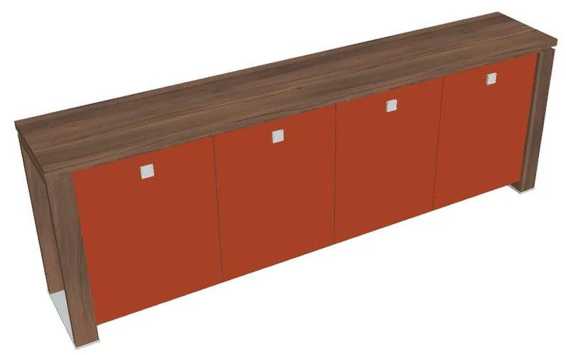 Dulap mic Verno+ S 260 x 46 x 90 cm, uși de sticlă, nuc / portocaliu