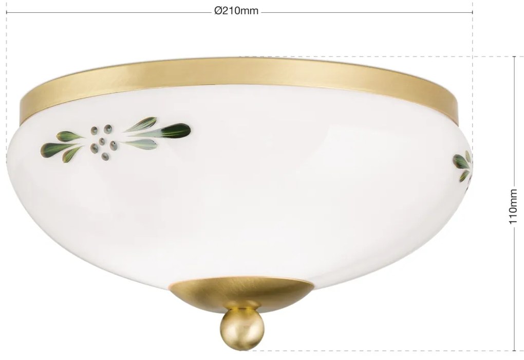 Plafoniera clasica Landhaus 21cm alama satin/ sticla opal decor verde