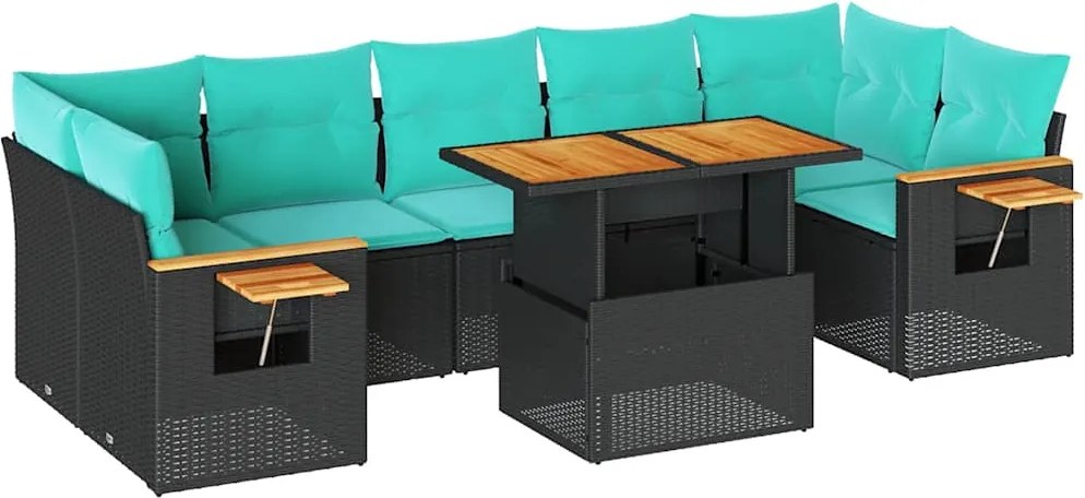 vidaXL Set mobilier de grădină cu perne, 8 piese, negru, poliratan