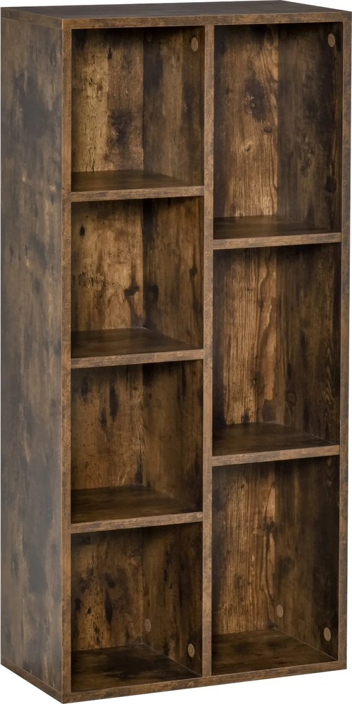 HOMCOM Biblioteca din Lem Stil Vintage Cubica cu 7 suporturi diferite din MDF pentru Casa si Birou 50x24x106cm, Maro Rustic