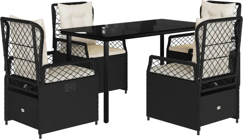 vidaXL Set mobilier de grădină cu perne, 5 piese, negru, poliratan