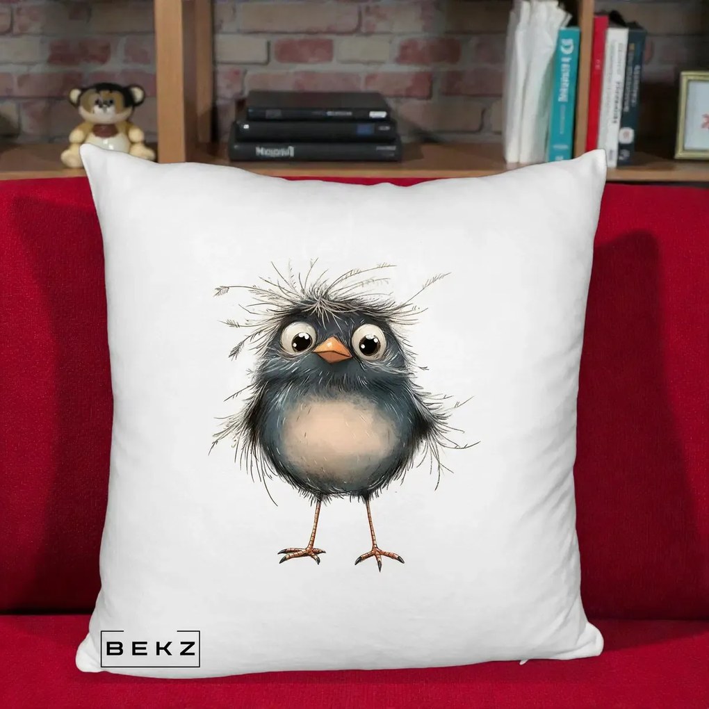 Perna Decorativa Pui Negru Zbarlit cu Pene Fine, 40x40 cm, Alb Pufos, Husa Detasabila, Perna Inclusa, BEKZ®