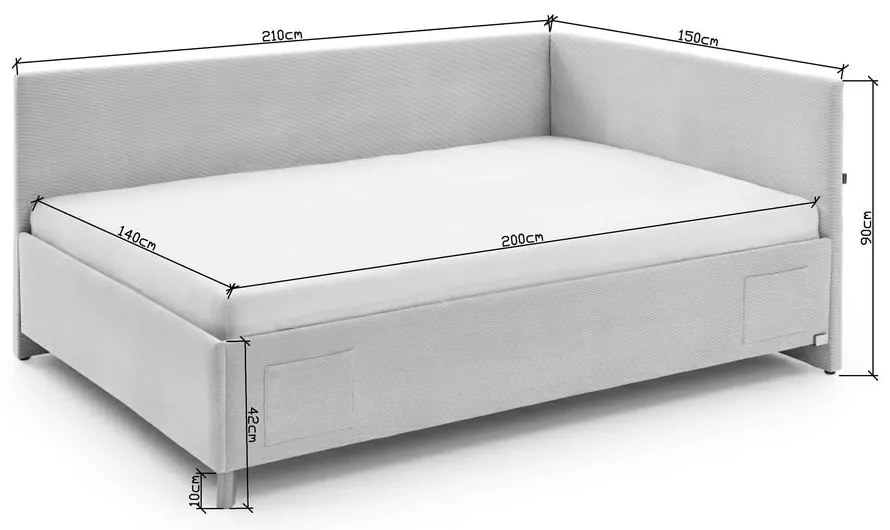 Pat pentru copii albastru pe colț tapițat cu spațiu de depozitare cu somieră 140x200 cm Cool – Meise Möbel