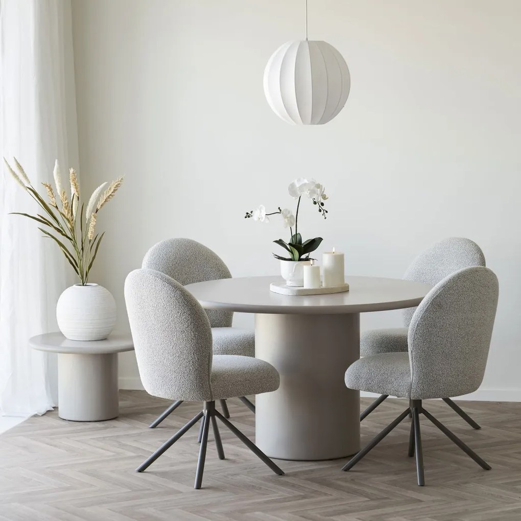 Scaun de dining Lana cu rotire, cataramă, culoare nisip, picioare gri