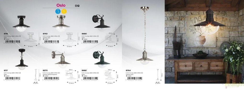 Lustra, Pendul de exterior cu protectie IP44, finisaj alb antic, diametru 24cm, Oslo 8740 RX