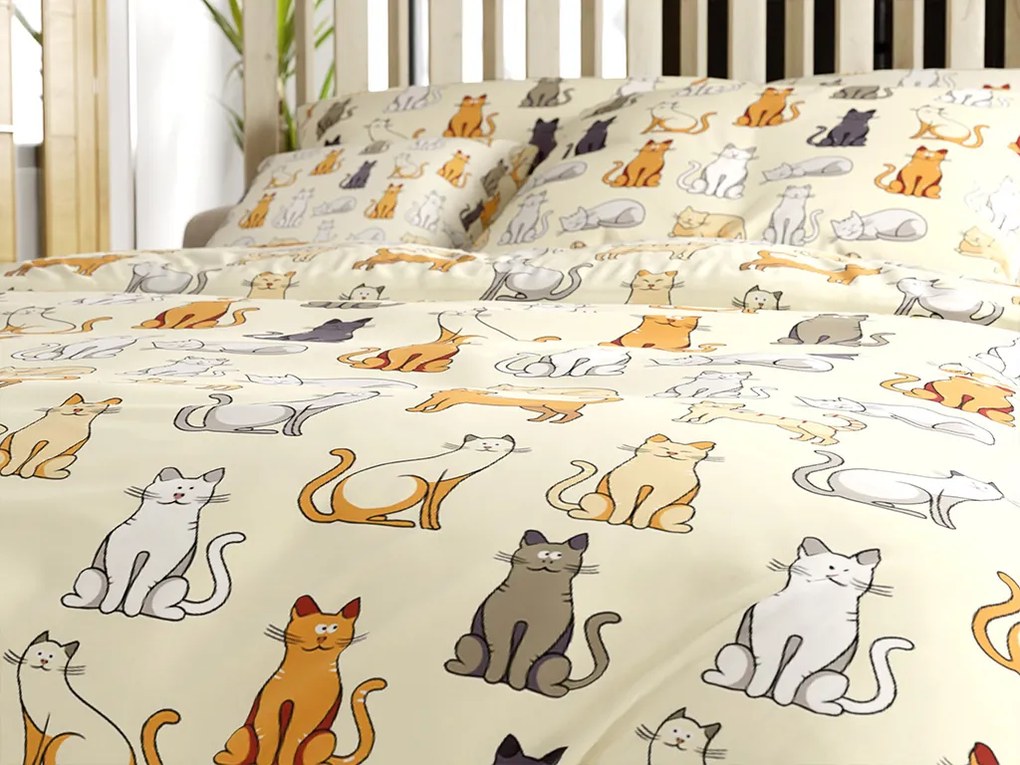 Lenjerie de pat din polibumbac COLORED CATS POLY crem Dimensiune lenjerie de pat: 70 x 90 cm | 140 x 200 cm
