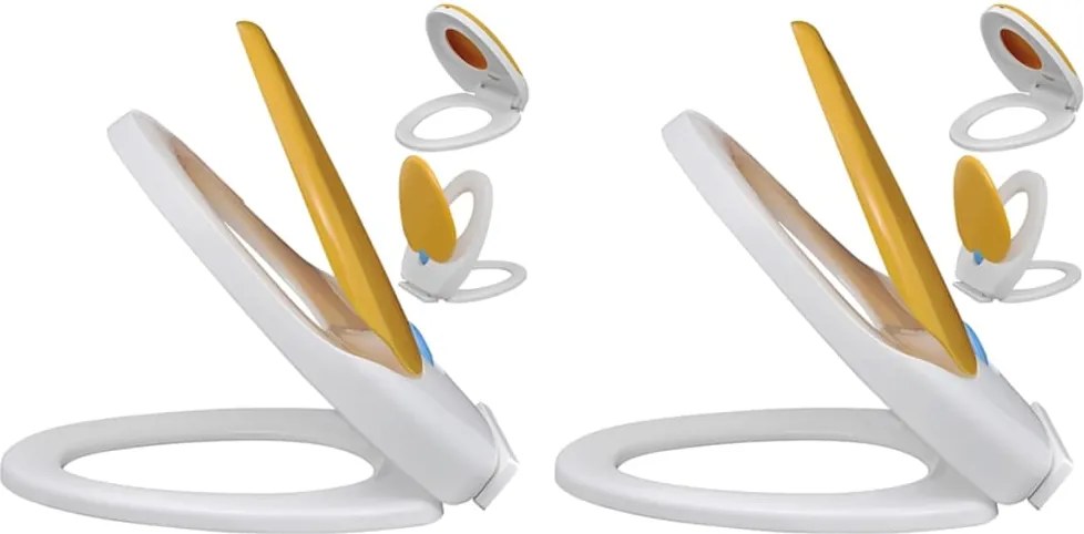 vidaXL Capace WC închidere silențioasă, 2 buc., alb & galben, plastic