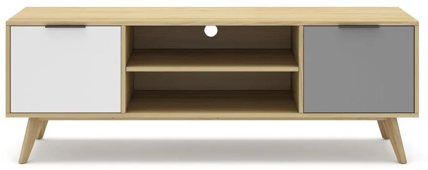 Comodă TV natural/gri/alb din lemn de pin 140x53 cm Elfa – Marckeric